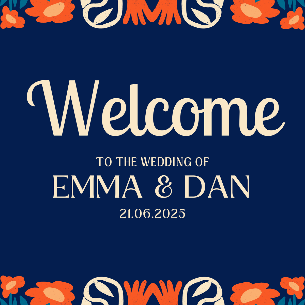 retro navy wedding welcome sign - affordable personalised wedding signs