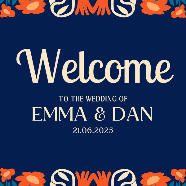 Retro Navy Wedding Welcome Sign (Portrait)