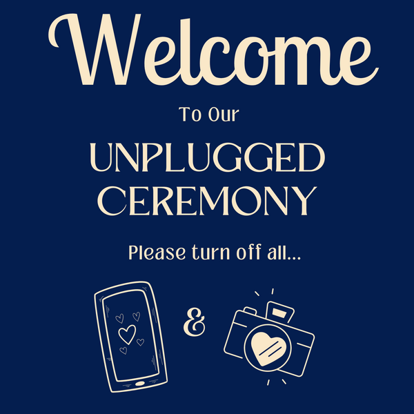 retro navy unplugged ceremony wedding sign - affordable personalised wedding signs