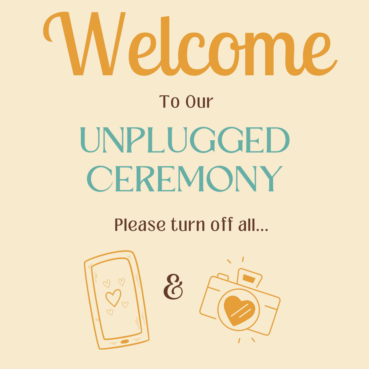 retro cream wedding unplugged ceremony sign - affordable personalised wedding signs