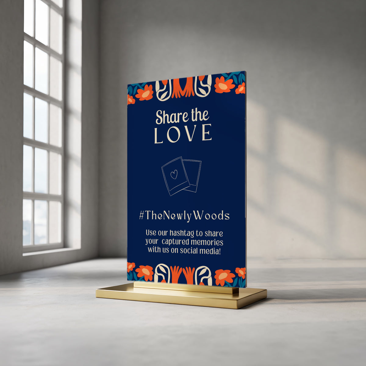 navy retro Wedding Hashtag Sign for Reception Display - Personalised wedding hashtag social media sign