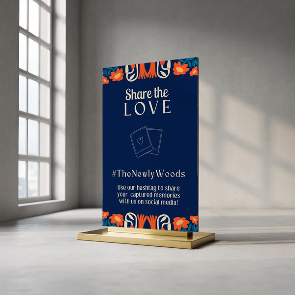 navy retro Wedding Hashtag Sign for Reception Display - Personalised wedding hashtag social media sign