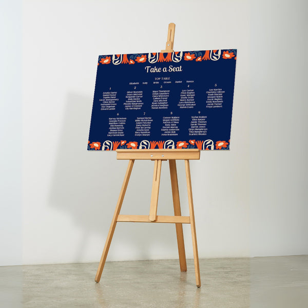 retro navy wedding seating plan personalised - custom wedding seating chart