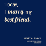 Navy Retro Today I Marry my best friend wedding welcome sign - personalised navy wedding welcome board in an elegant design, with a touch of retro in the florals and typography