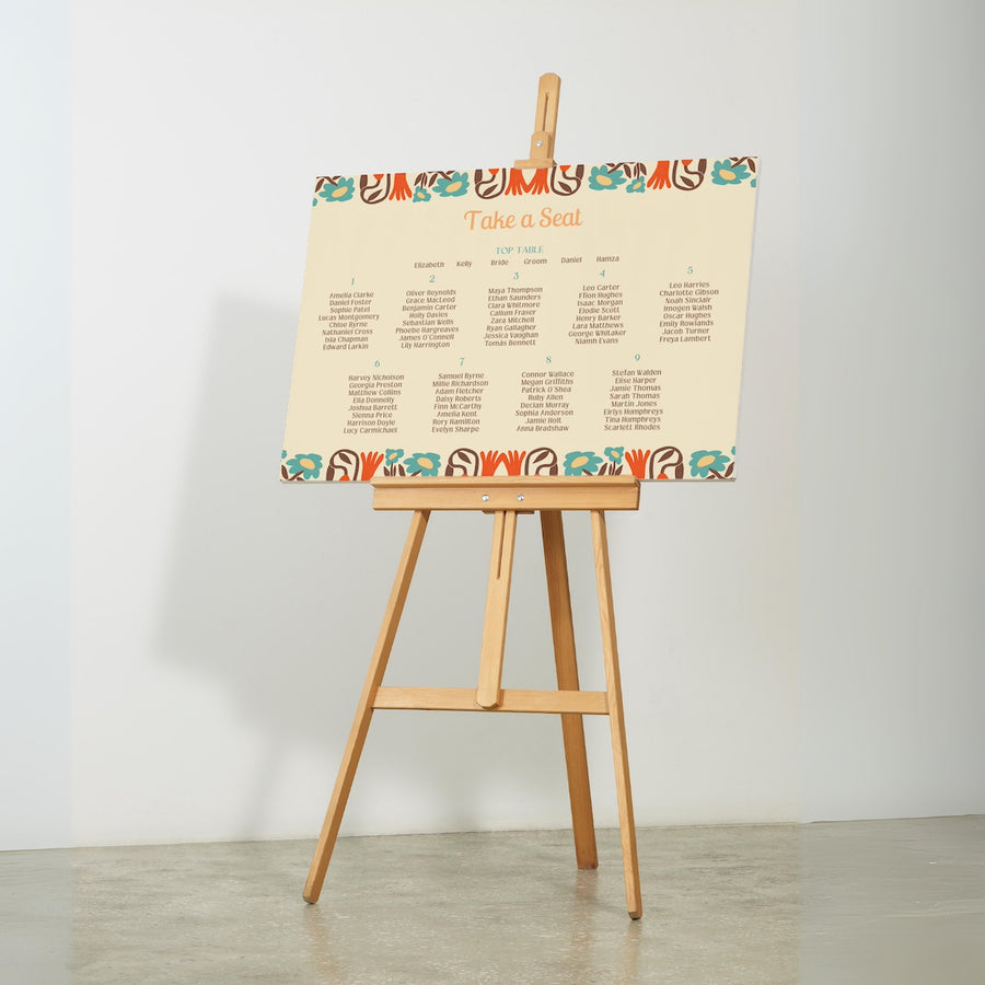 retro cream wedding seating plan personalised - custom wedding seating chart