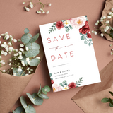 red and cream floral wedding save the date invites - affordable save the dates