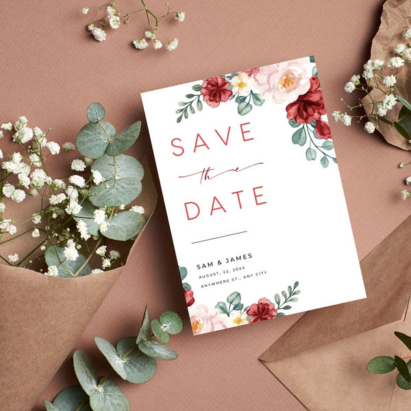 Red & Cream Floral Save The Date
