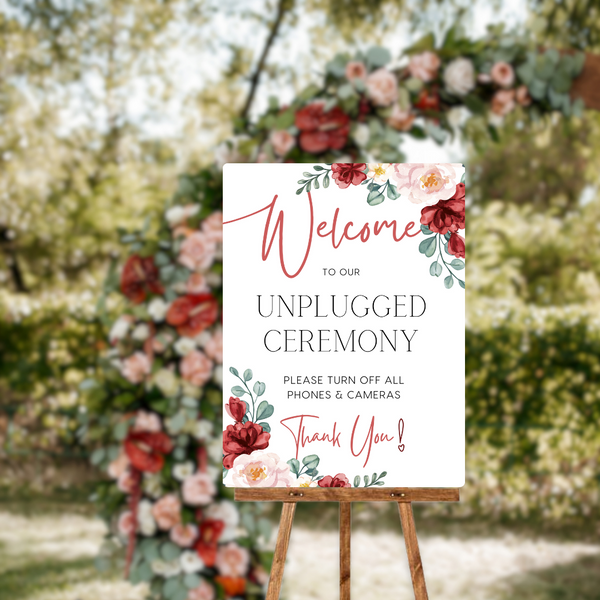 Red & Cream Floral Unplugged Ceremony Sign
