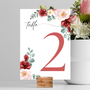 red and cream floral table number signs - wedding table numbers