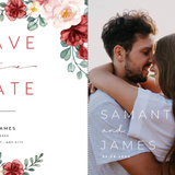 red and cream floral wedding save the date invites - affordable save the dates