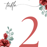 romantic red floral table number for wedding tables - luxury wedding table numbers personalised