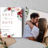 red and cream floral wedding save the date invites - affordable save the dates