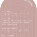 luxury arch shaped wedding invitations in dusty pink - fully personalised elegant wedding invitations premium
