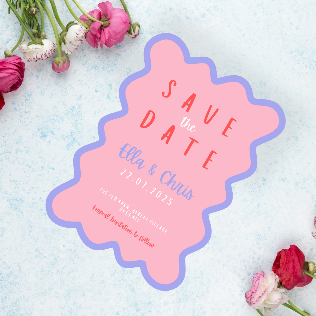 pink and red abstract wedding save the date - affordable custom wedding invites