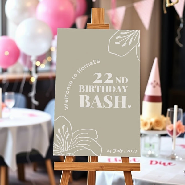 Birthday Welcome Sign - Sage Green Abstract