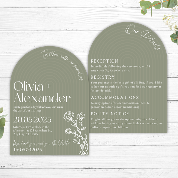 Sage Green Arch Wedding Invitations