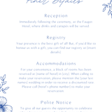 Personalised Santorini Wedding Invitation 5x7 inch wedding stationery with blue botanical sketch and elegant script typography