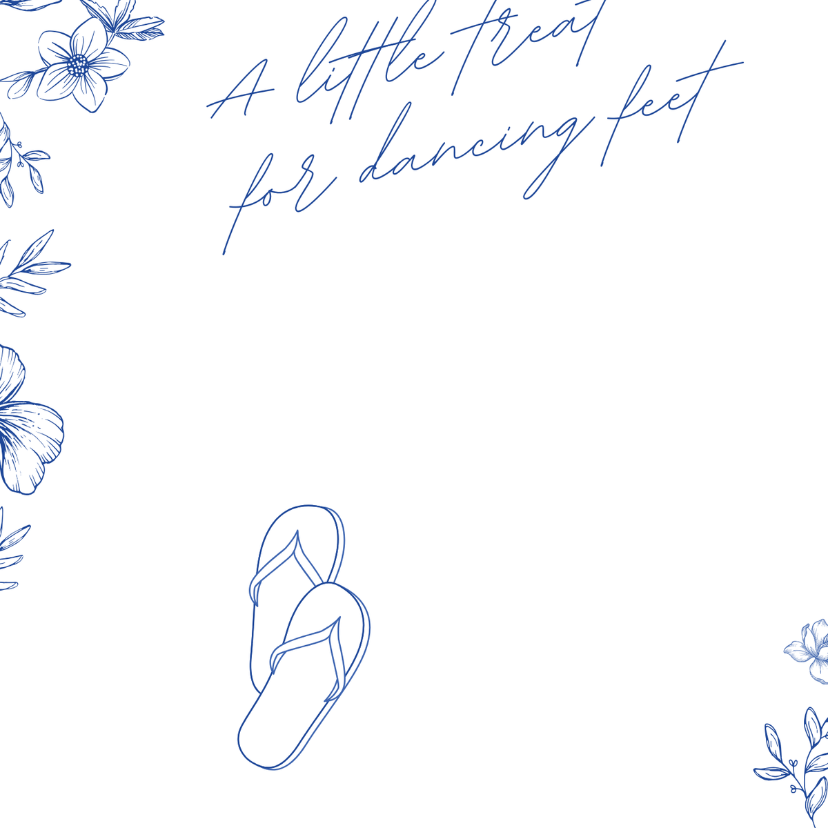 Santorini wedding flip flops sign with blue botanical sketches and elegant handwritten script