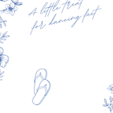 Santorini wedding flip flops sign with blue botanical sketches and elegant handwritten script