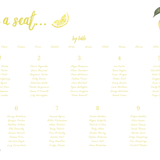 Limoncello wedding seating plan sign with lemon watercolour illustrations and yellow script text