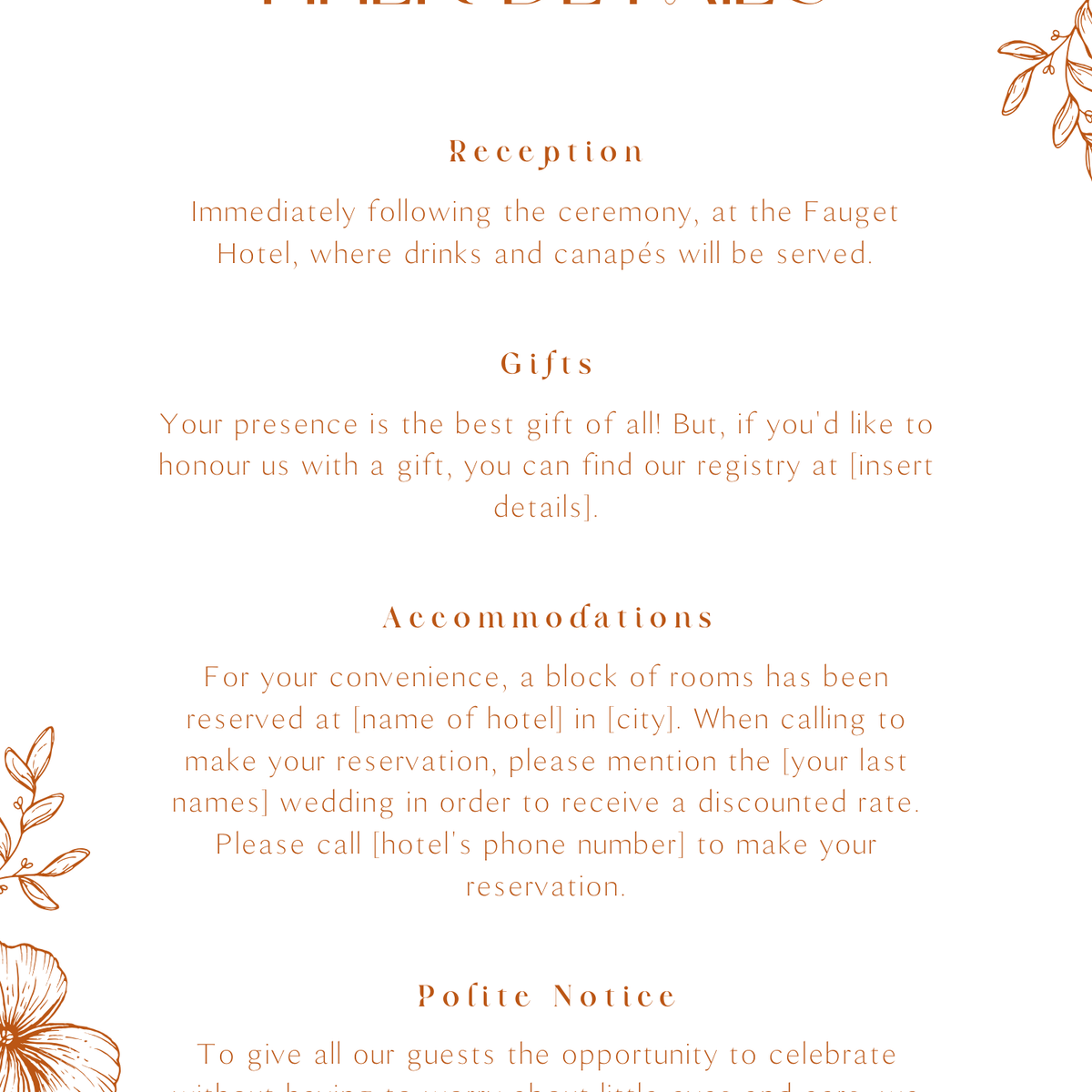 Personalised Sienna Wedding Invitation 5x7 inch wedding stationery with elegant typography and warm-toned floral sketch design