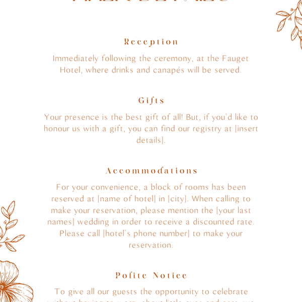 Personalised Sienna Wedding Invitation 5x7 inch wedding stationery with elegant typography and warm-toned floral sketch design