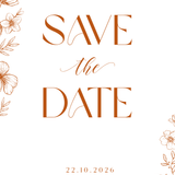 Personalised Sienna Save the Date card 5x7 inch wedding stationery with elegant typography and warm-toned design