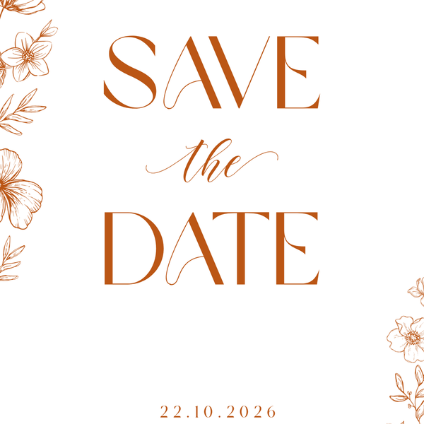 Personalised Sienna Save the Date card 5x7 inch wedding stationery with elegant typography and warm-toned design
