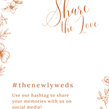 Sienna floral social media hashtag wedding sign with terracotta botanical sketches and elegant boho typography