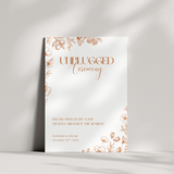 Sienna floral unplugged ceremony wedding sign with terracotta botanical sketches and elegant boho typography