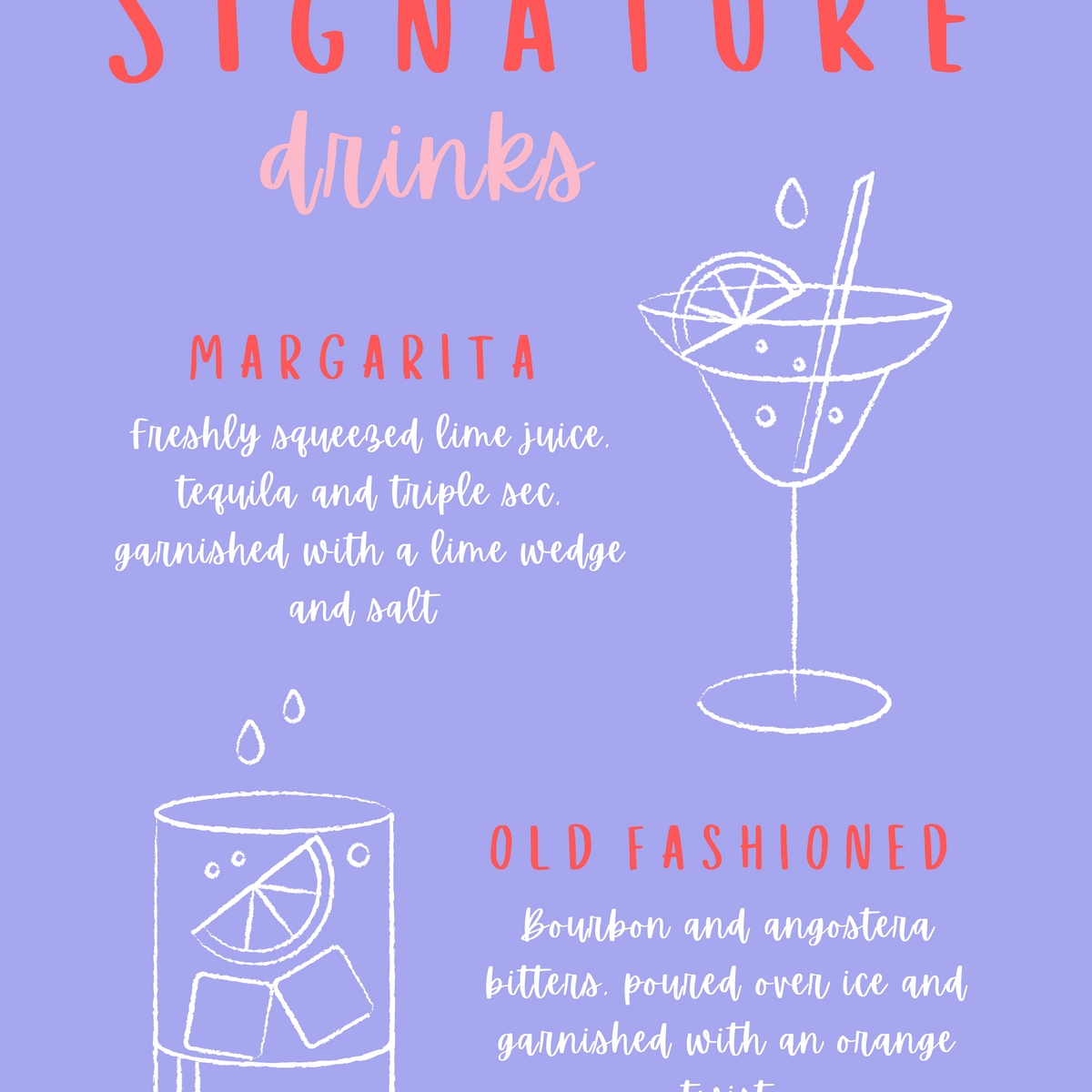 pink and red abstract signature drinks sign - affordable custom wedding signs