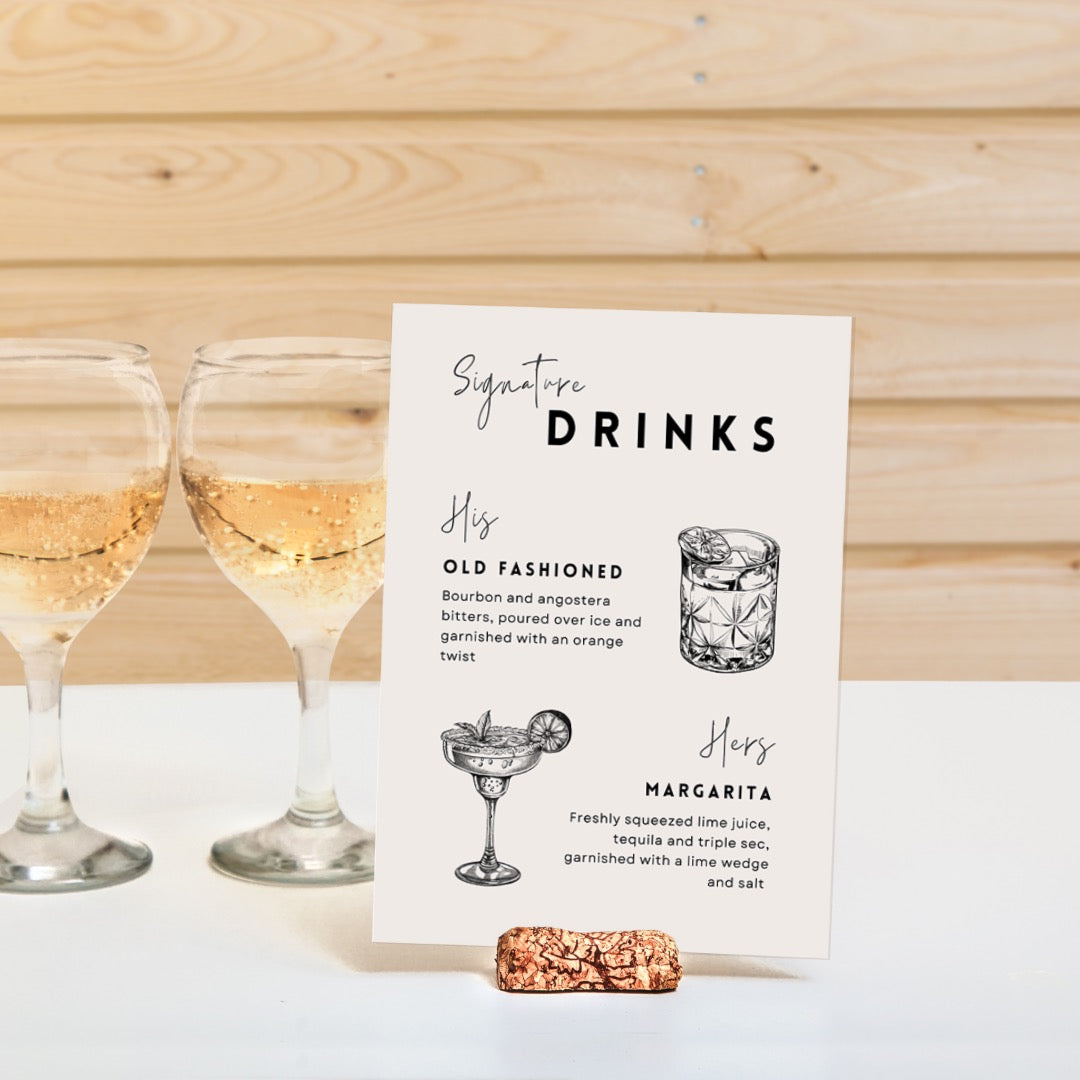 modern signature drinks wedding sign - affordable personalised wedding signs