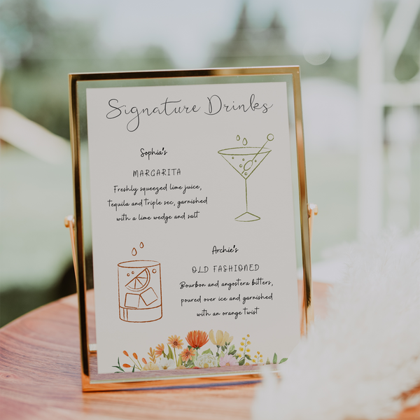 autumnal his and hers signature drinks - autumn wedding signature cocktails - personalised wedding signage