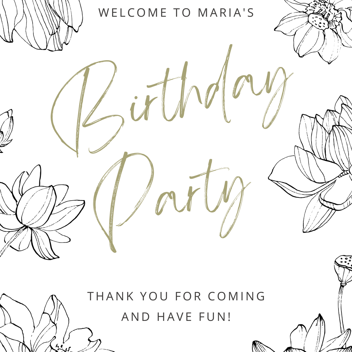 Birthday Welcome Sign - Floral Sketch