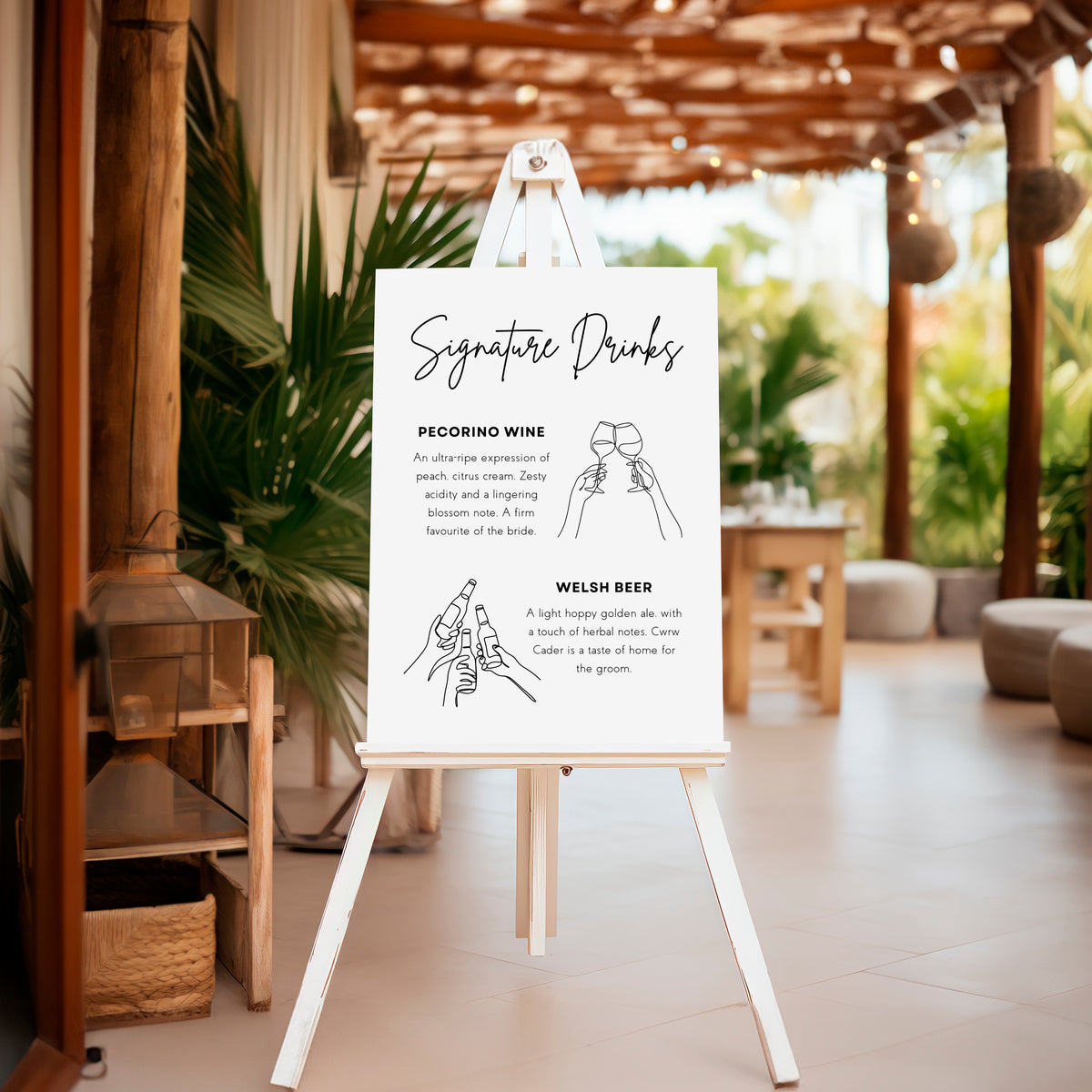 sophisticated white signature drinks sign - personalised signature cocktails wedding sign uk