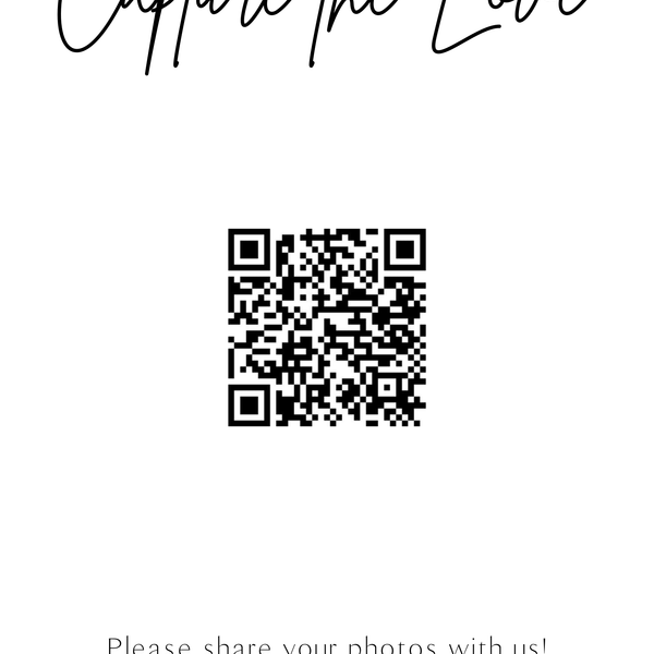 sophisticated white photo sharing qr code sign for wedding tables - luxury wedding table signage for guests to share photos