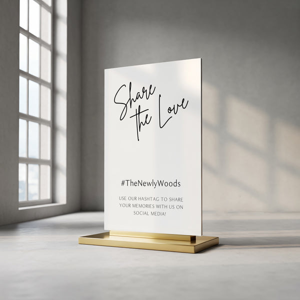 Sophisticated White Wedding Hashtag Sign for Reception Display - Personalised wedding hashtag social media sign