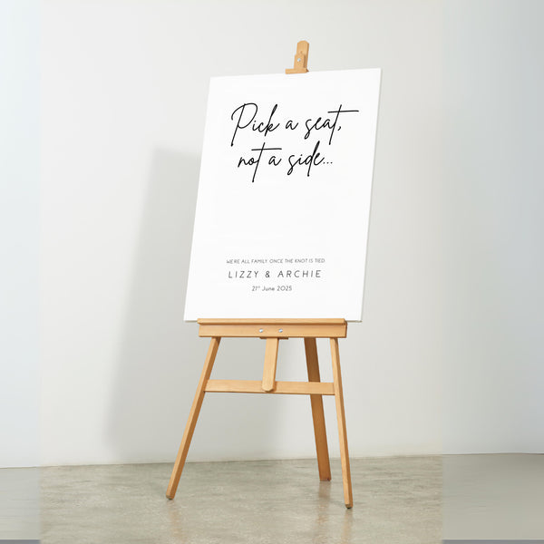 sophisticated wedding ceremony pick a seat not a side sign - personalised wedding pick a seat sign for a wedding ceremony. A minimalist, elegant design with classic and timeless black typography
