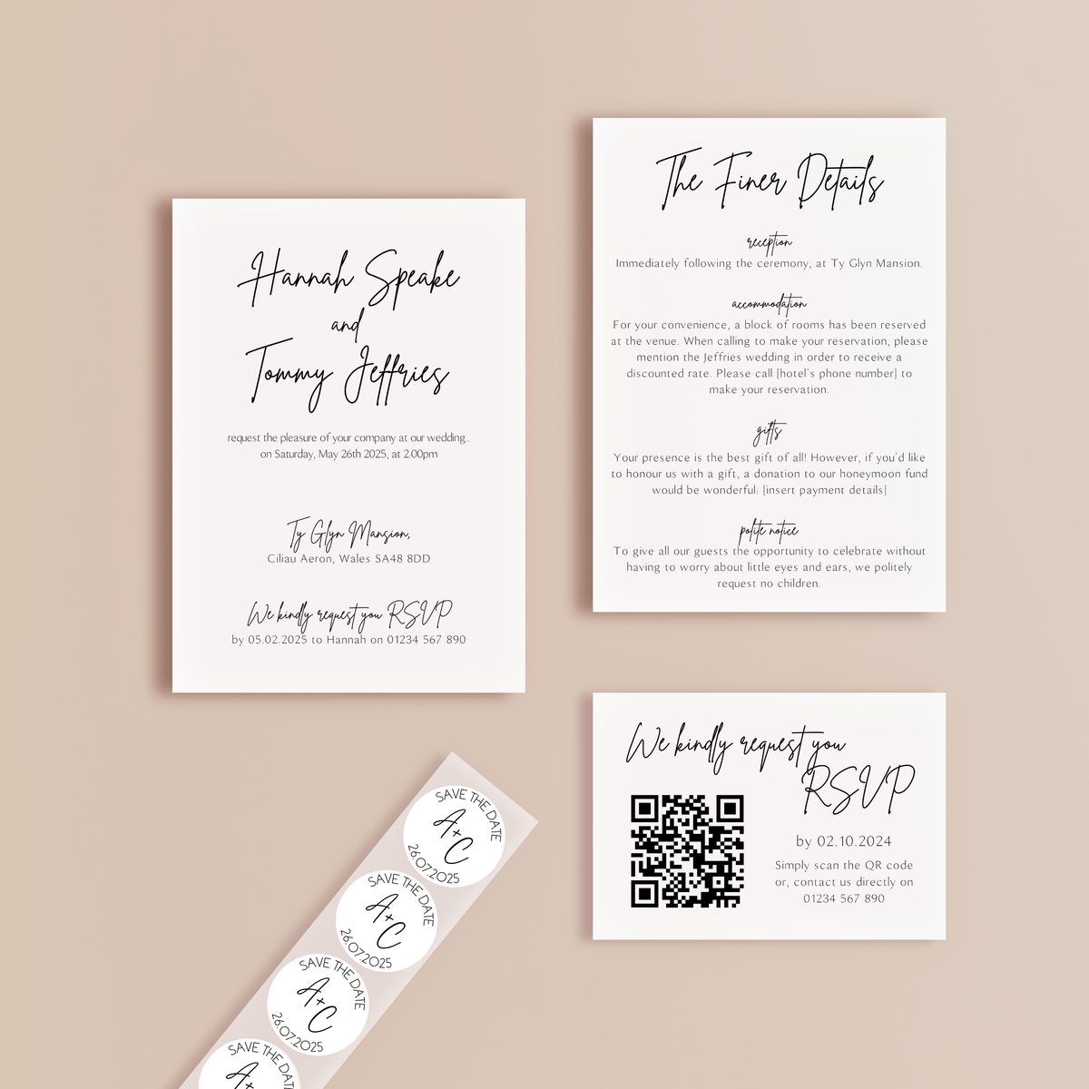 sophisticated white wedding stationery essentials bundle - wedding stationery bundle customised - wedding invites bundle with rsvp - personalised wedding invites rsvp bundle