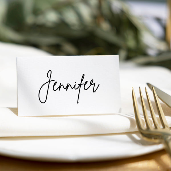 Luxury Handwritten Place Cards for Wedding - Standing Place Cards - white minimalist name cards for wedding tables