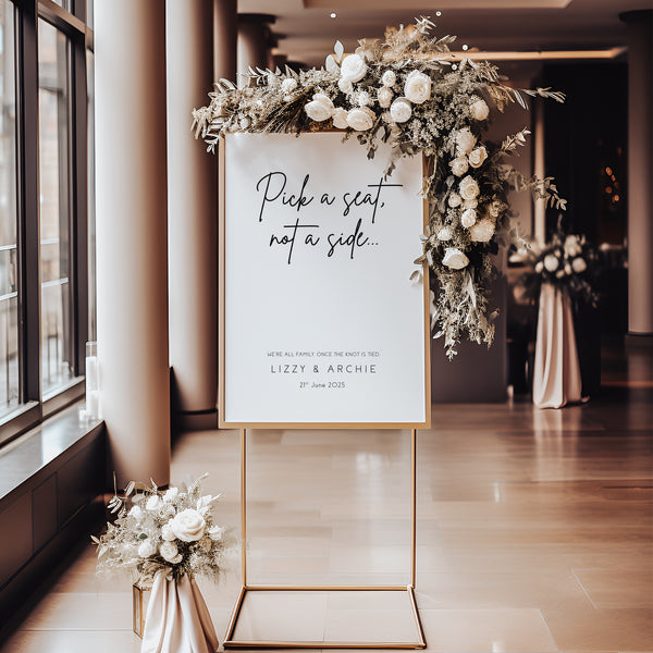 sophisticated wedding ceremony pick a seat not a side sign - personalised wedding pick a seat sign for a wedding ceremony. A minimalist, elegant design with classic and timeless black typography