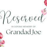Spring Floral Reserved in Memory Wedding Ceremony Chair Sign - Pink Floral Wedding Signage - Pink Tulips Carnations Wedding Signs