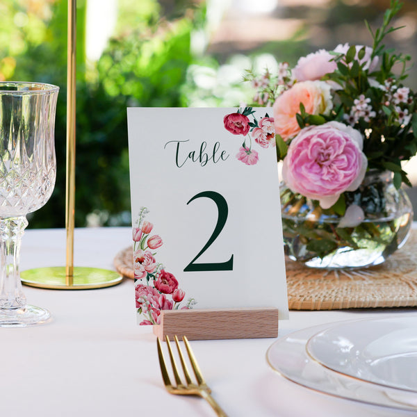 Spring Floral Table Numbers - Pink Floral Wedding Signage - Pink Tulips Carnations Wedding Signs