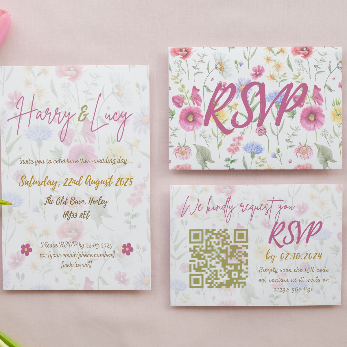 garden party wedding RSVP with QR - personalised wedding RSVPs invitations