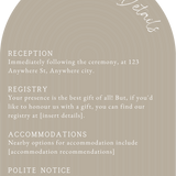 luxury arch shaped wedding invitations in stone beige - fully personalised elegant wedding invitations premium
