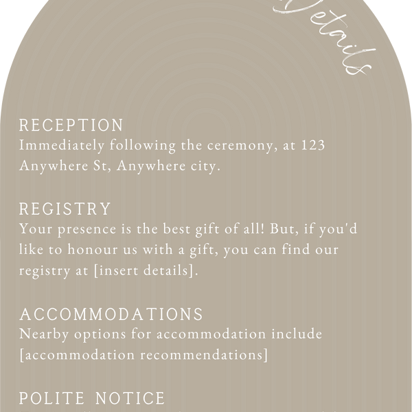 luxury arch shaped wedding invitations in stone beige - fully personalised elegant wedding invitations premium