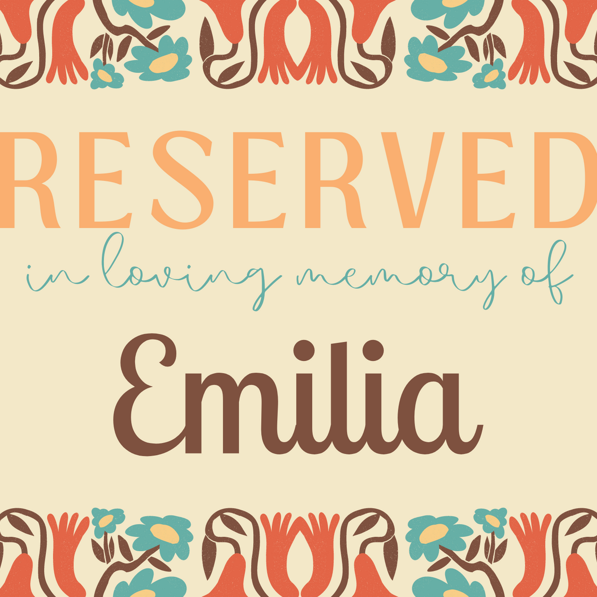 cream retro reserved in memory chair sign - affordable wedding ceremony signs