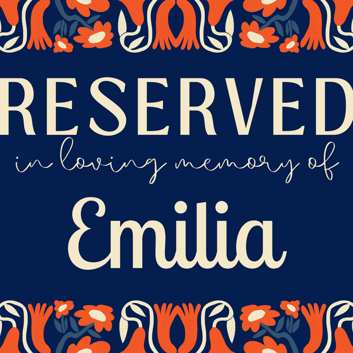 navy retro reserved in memory chair sign - affordable wedding ceremony signs