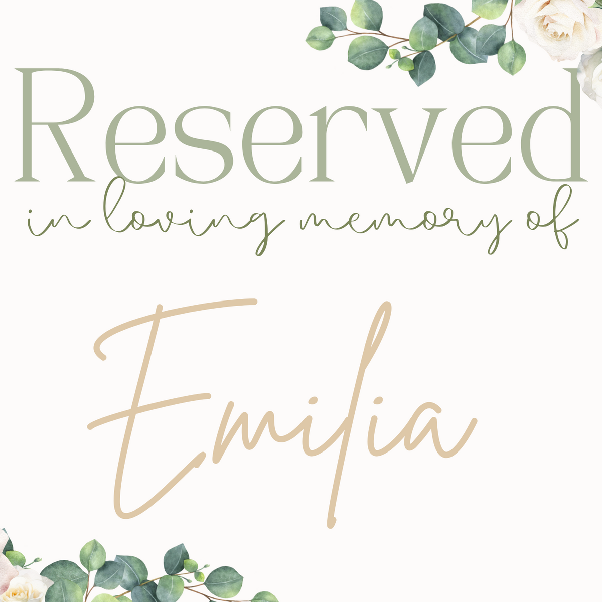 white roses floral reserved in memory wedding chair sign - affordable wedding signs