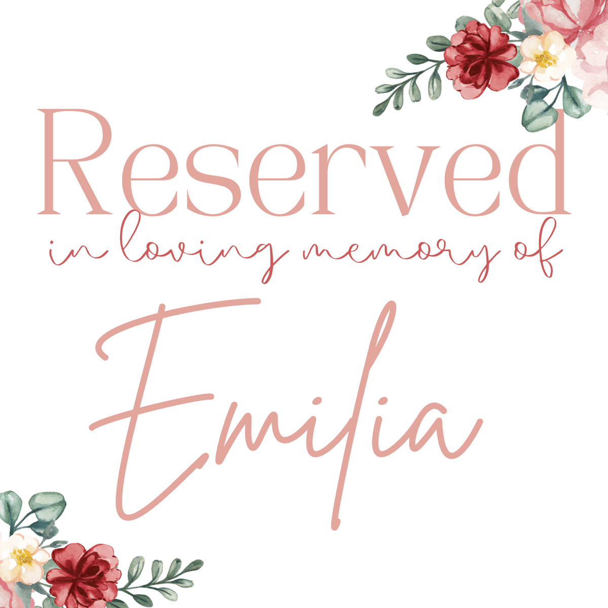 red and cream floral reserved in memory wedding chair sign - affordable wedding signs